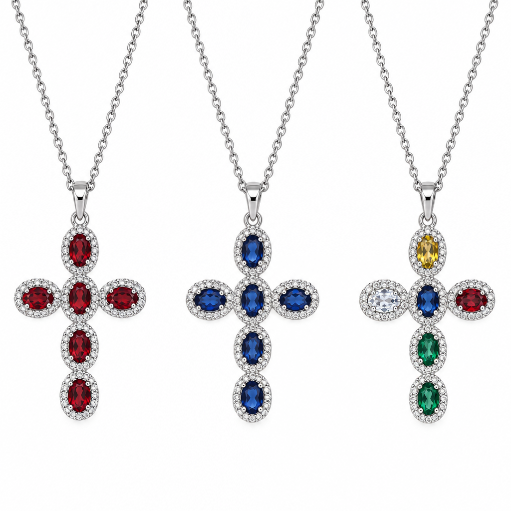 Collane con croce zirconata nelle varianti Rosso, Blu e Multicolore