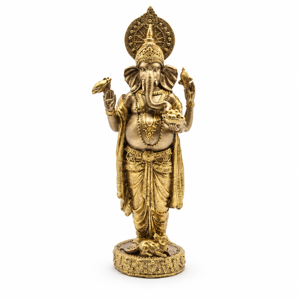 Statua di Ganesh in resina su fondo bianco da studio