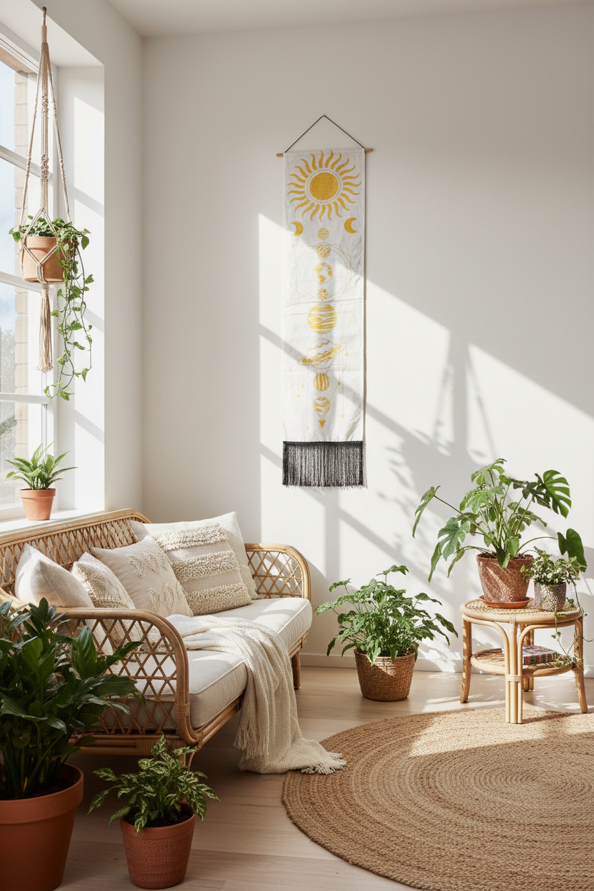 Arazzo pianeti sistema solare - living boho rattan