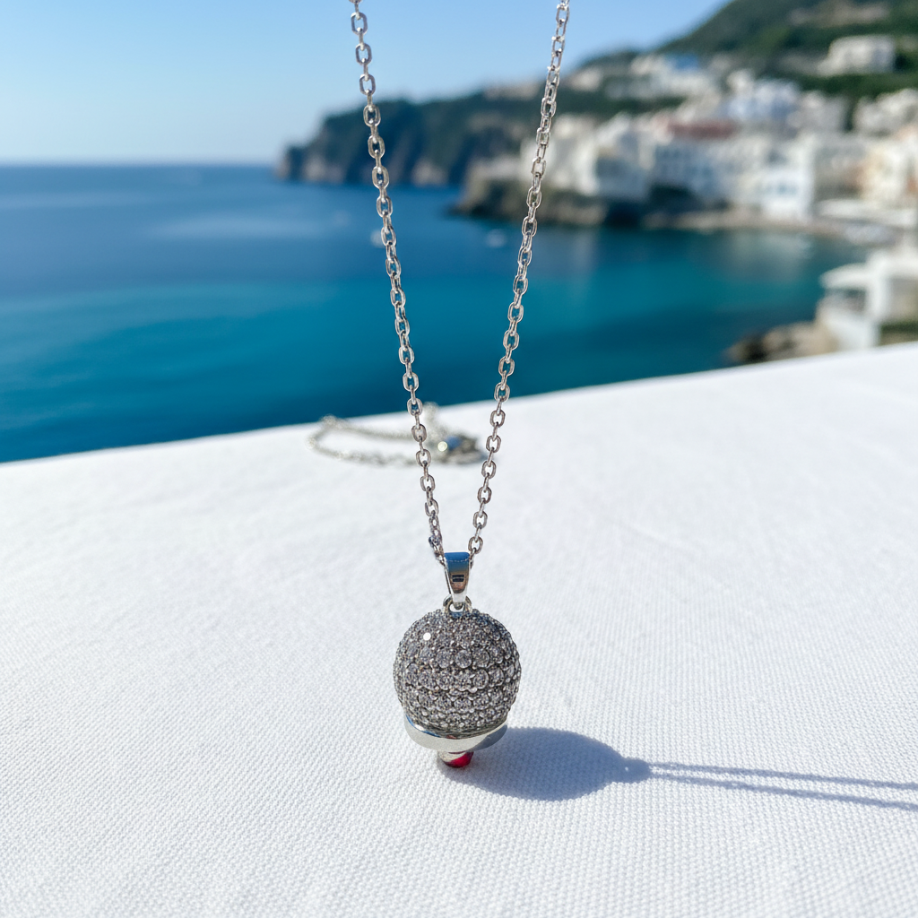 Collana Campanella di Capri - lino bianco con mare turchese