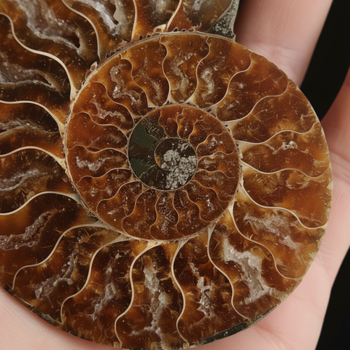 Ammonite fossile naturale - macro spirale Fibonacci