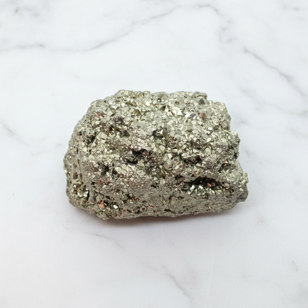 Pirite grezza - flatlay su marmo