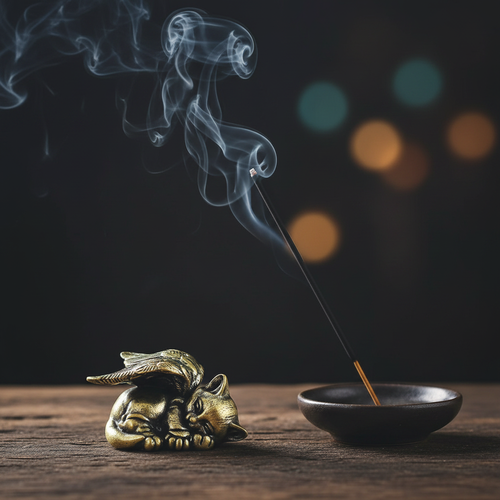 Gatto angelo ottone - incenso e fumo