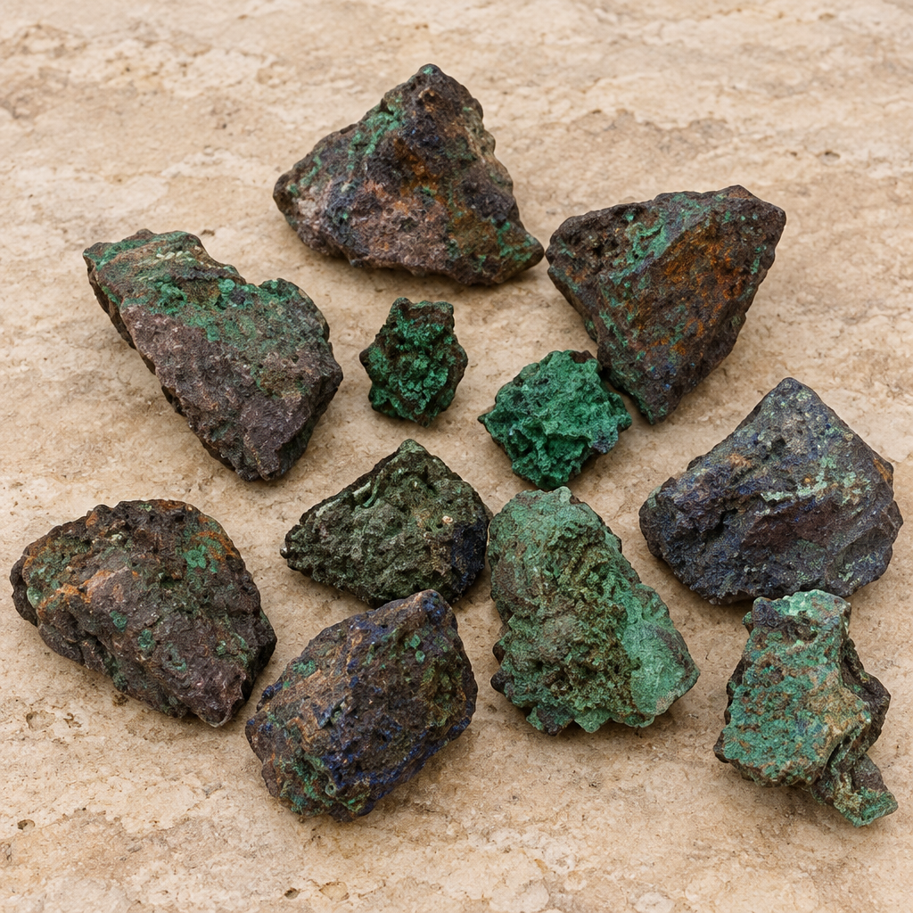 Assortimento di malachite e azzurrite grezza