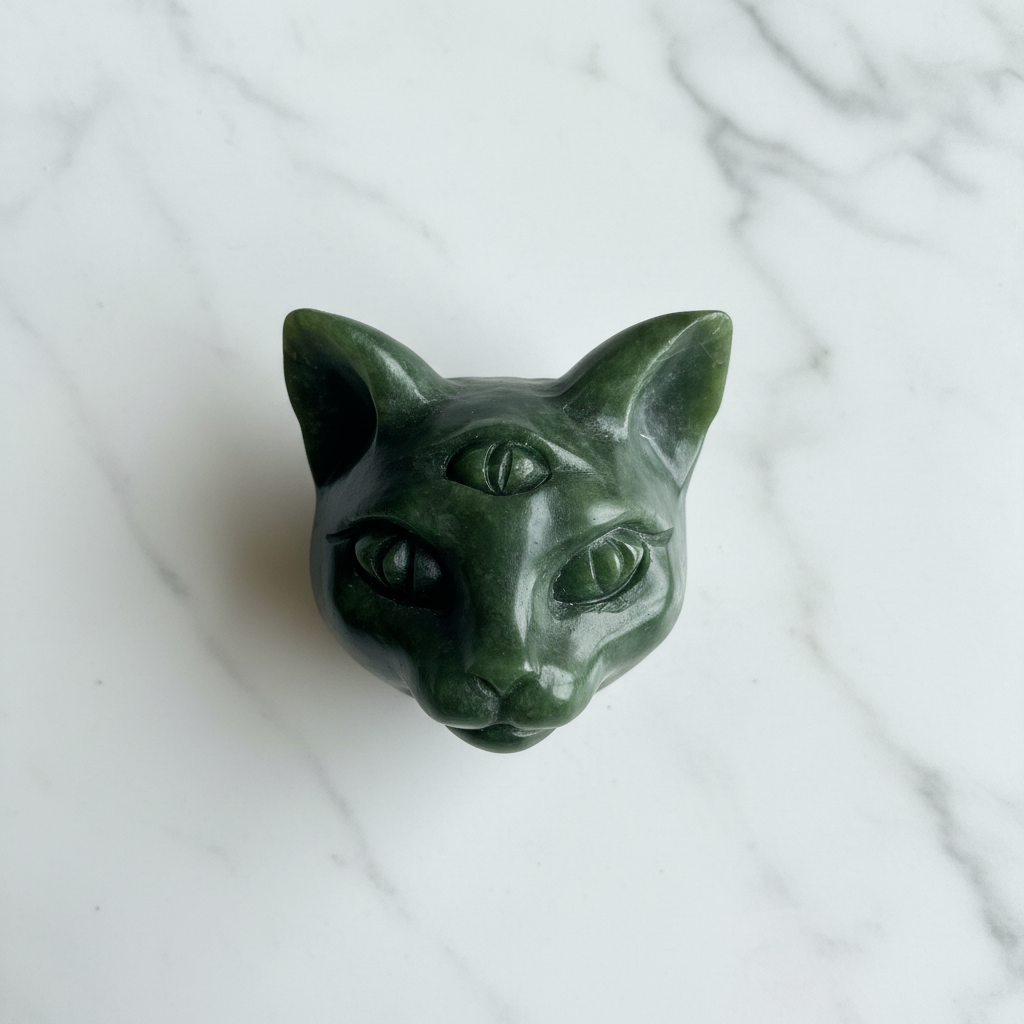 Testa di Gatto con Terzo Occhio - flatlay su marmo