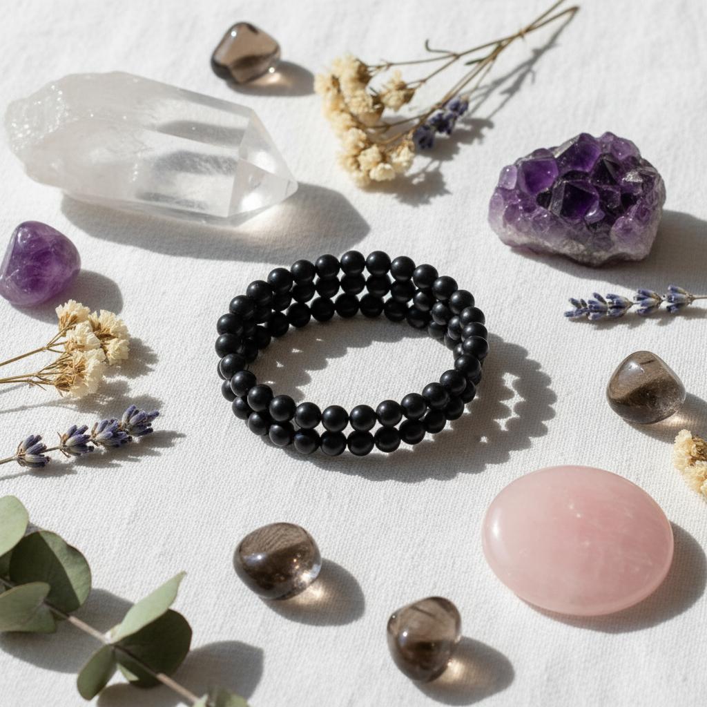 Bracciale Tormalina Nera - Flat lay editoriale
