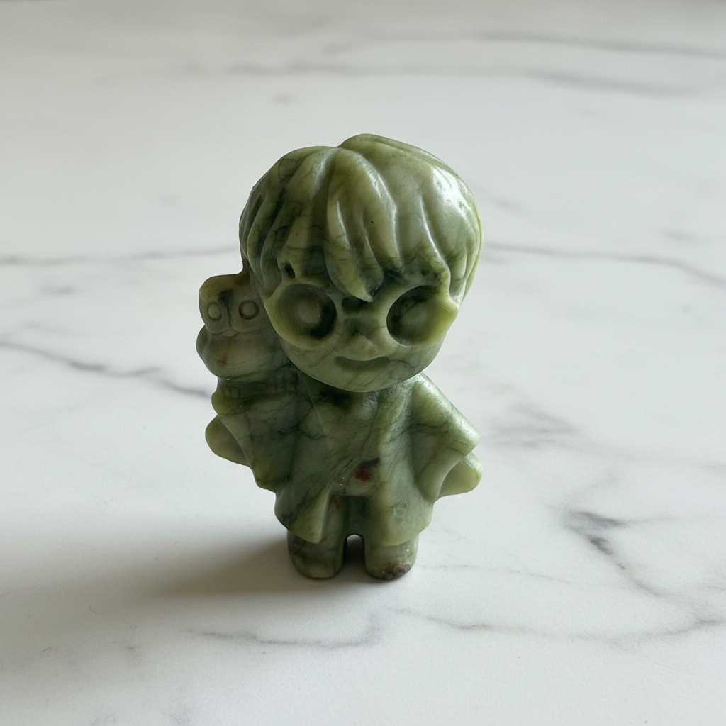 Dobby Folletto in Giada Verde - flatlay su marmo