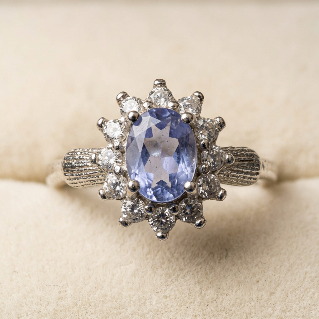 Dettaglio anello 307 con topazio su velluto