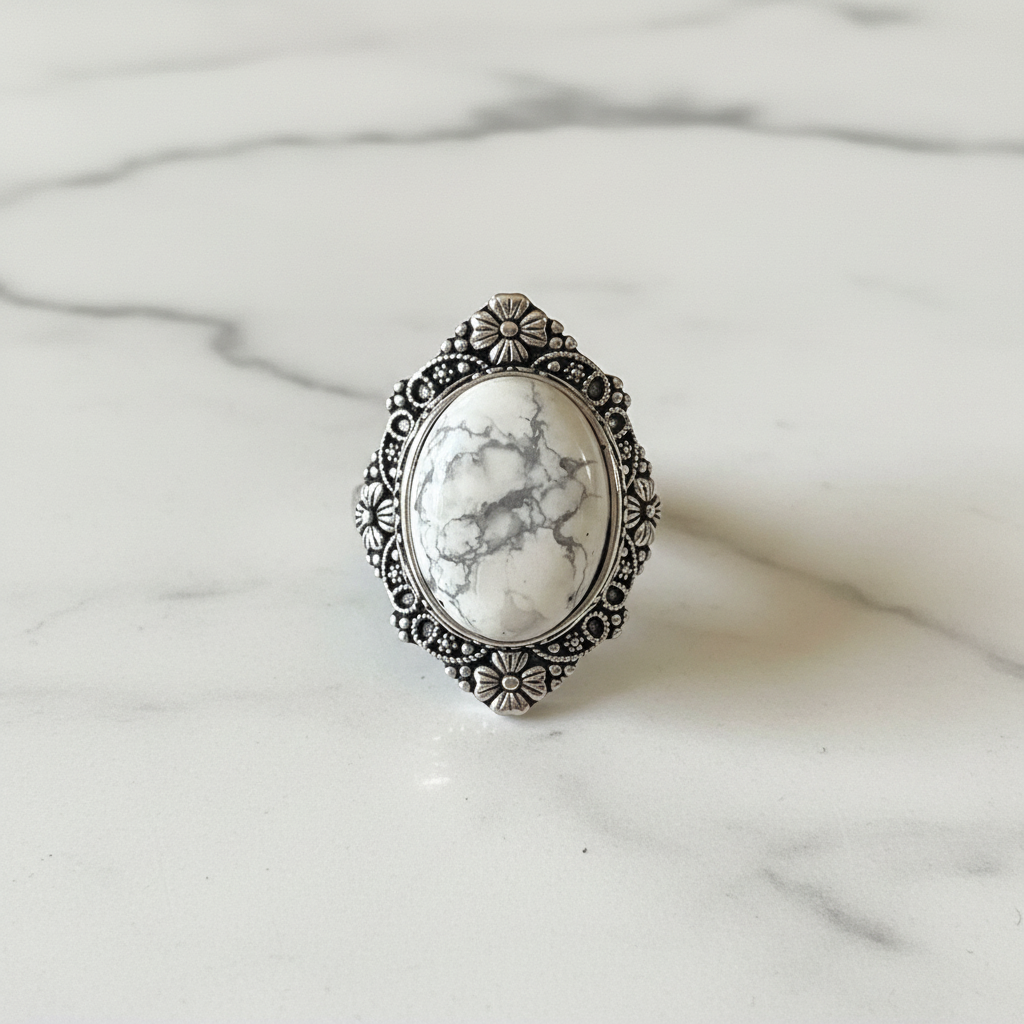Anello howlite flatlay marmo