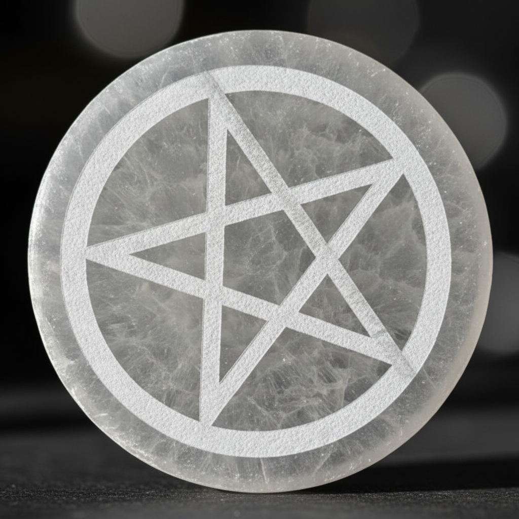 Disco Selenite Pentagramma - Macro Close-up