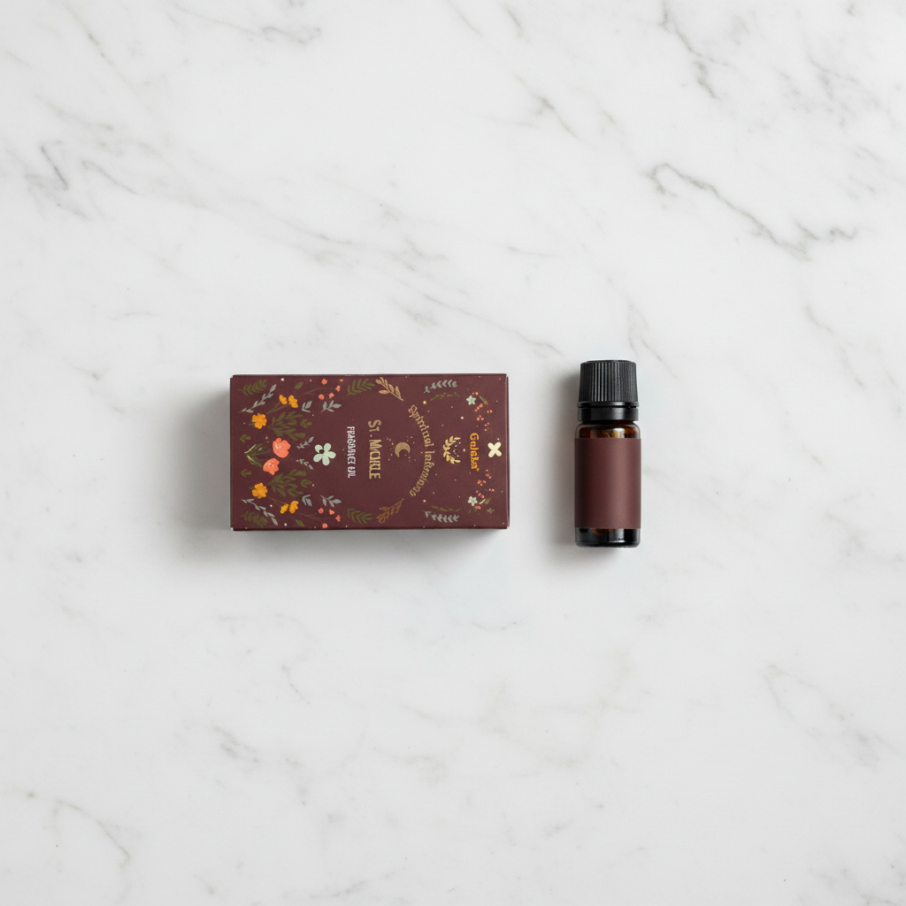 Olio fragranza Goloka St. Michele - flatlay su marmo