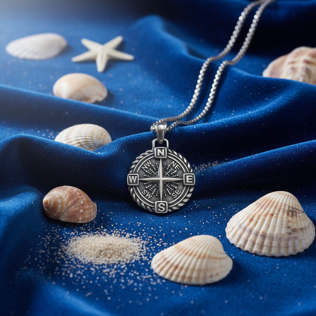 Collana Rosa dei Venti - velluto blu oceano con conchiglie