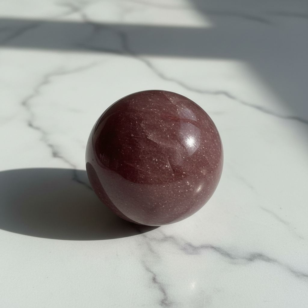 Sfera in Quarzo Fragola su marmo bianco