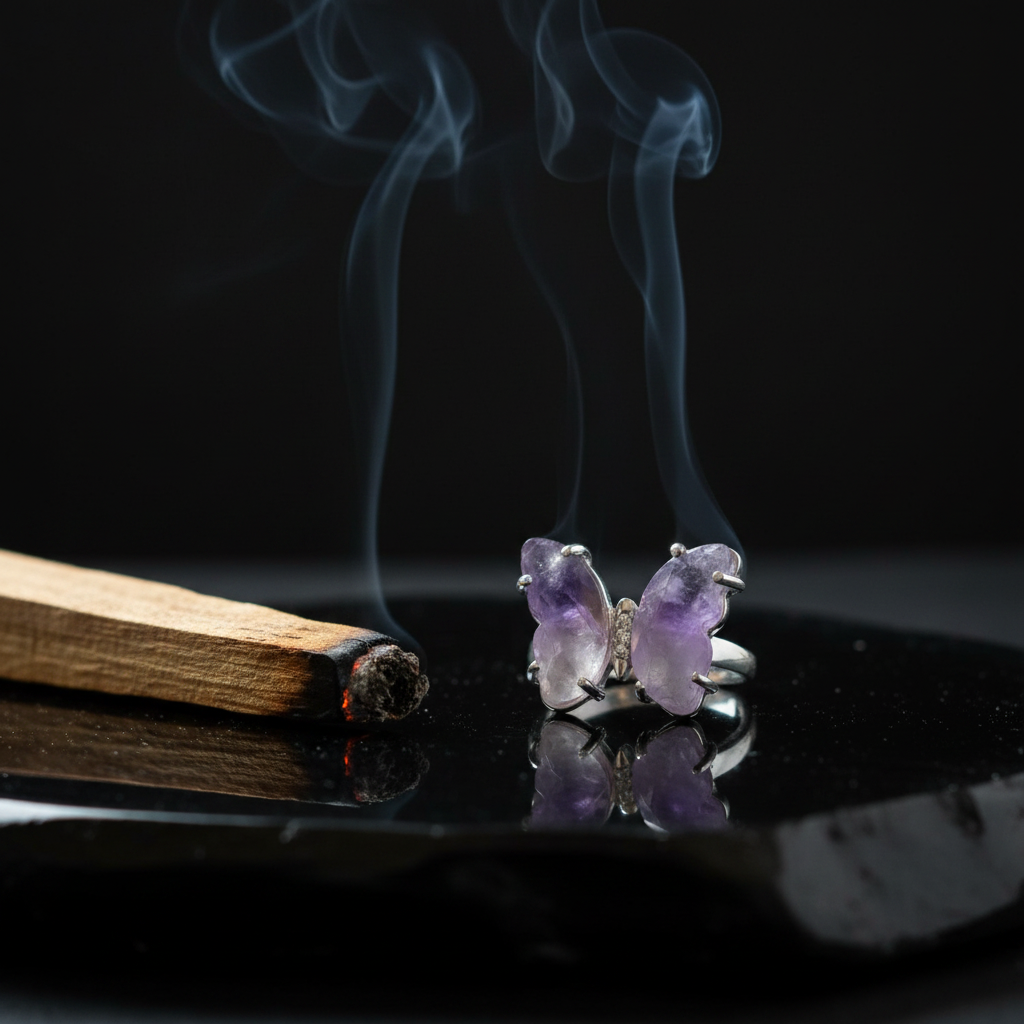 Anello farfalla ametista palo santo