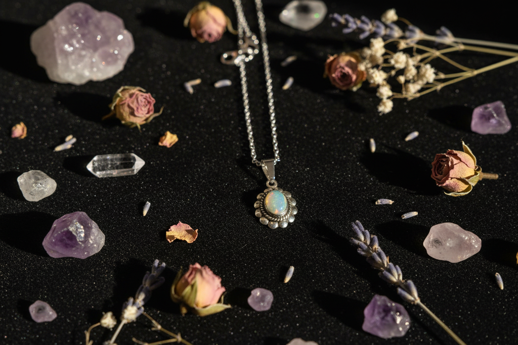 Collana con Ciondolo Vintage in Argento e Opale Arlecchino