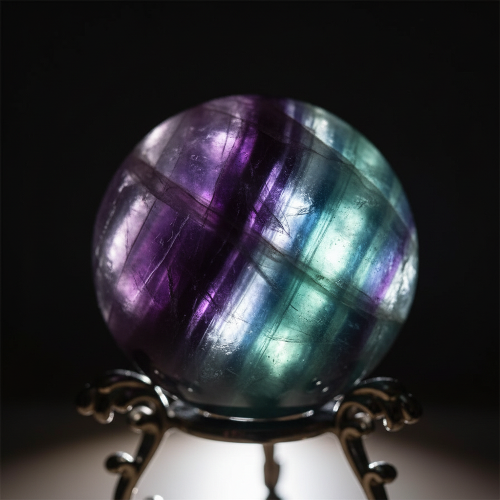 Sfera Fluorite Rainbow close-up bande cromatiche