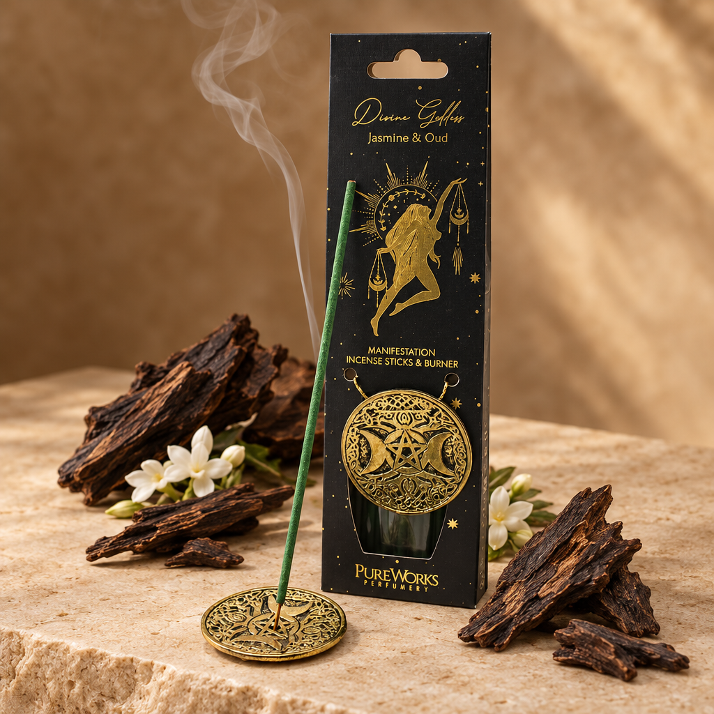 Incenso Dea Divina con porta-incenso e legno di Oud