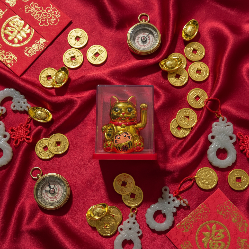 Maneki Neko dorato - flat lay fortuna