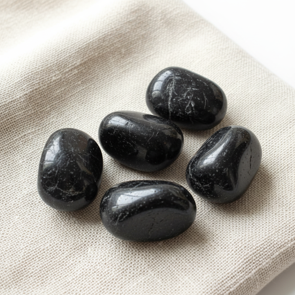 Tormalina nera burattata - lifestyle su lino