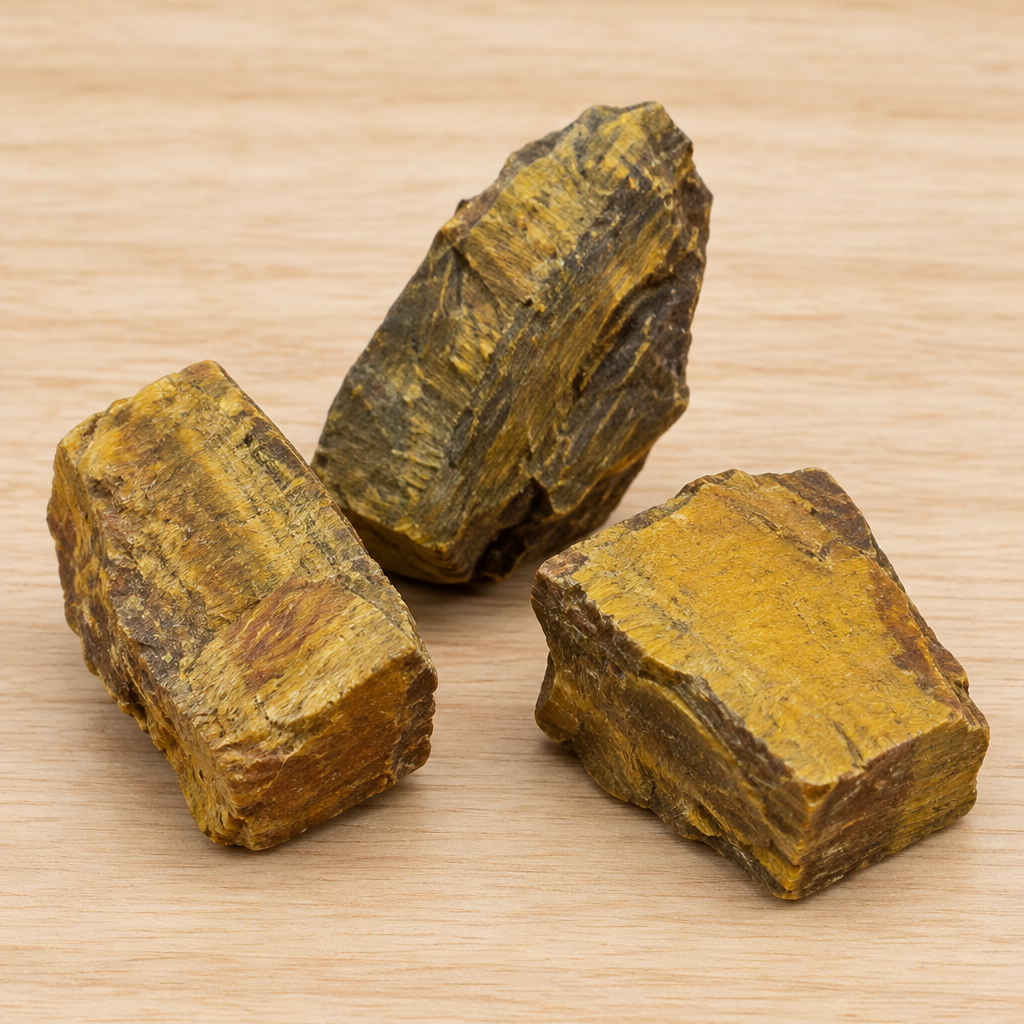 Pezzi di occhio di tigre su legno