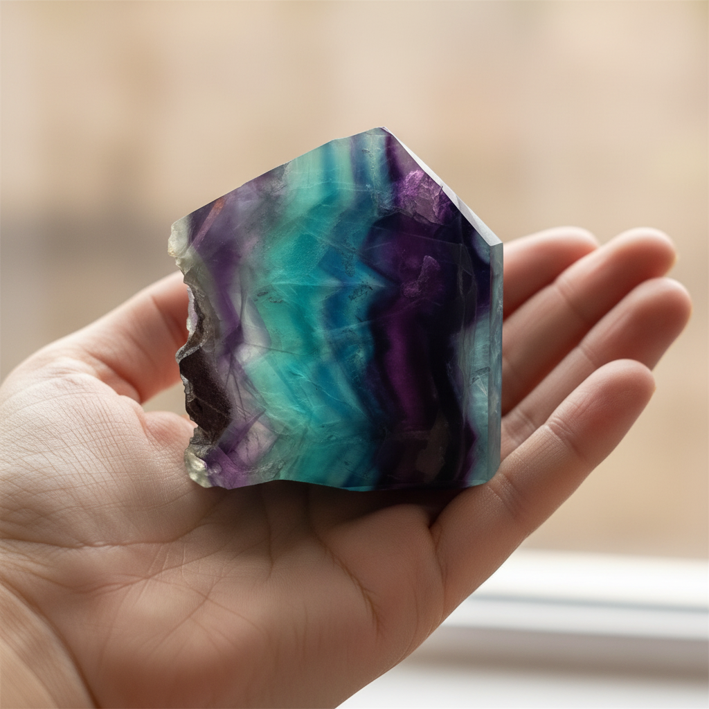 Fluorite Arcobaleno Freeform - lifestyle in mano