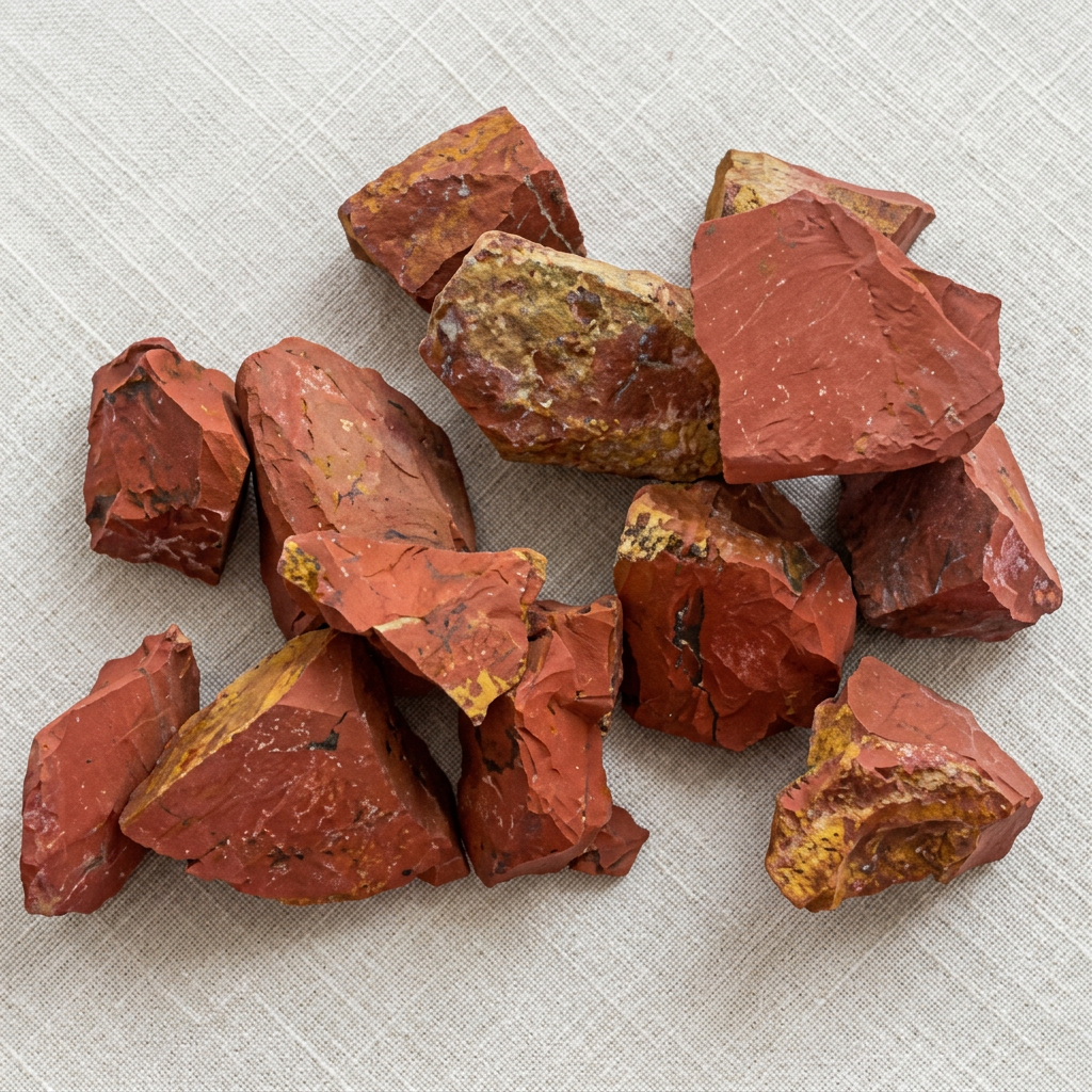 Diaspro rosso grezzo su lino