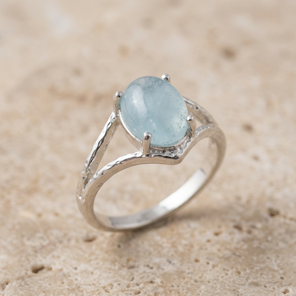 Anello 309 con acquamarina su pietra chiara