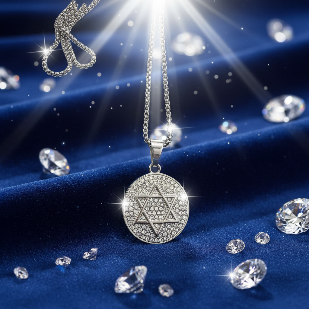 Collana Stella di David con Zirconi - velluto blu con cristalli