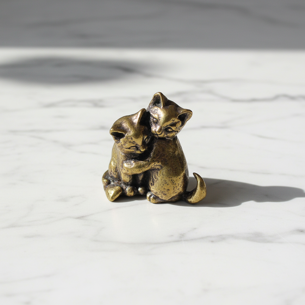 Gattini abbracciati ottone - flatlay marmo