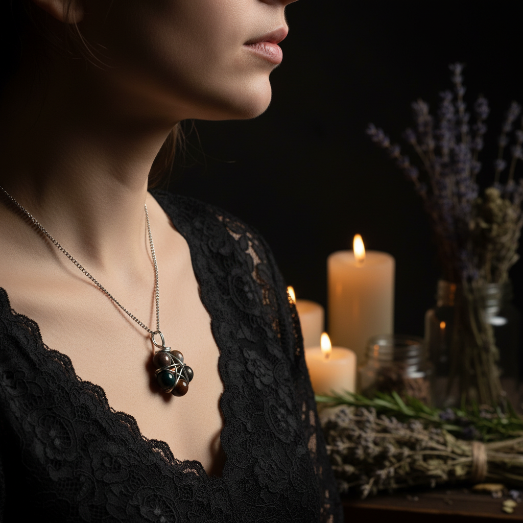Collana Pentacolo Diaspro Oceano - indossata stile wicca