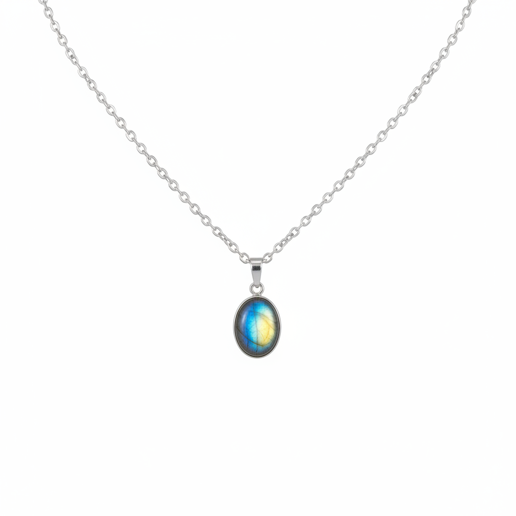 Collana con Ciondolo in Argento e Labradorite Verde Naturale