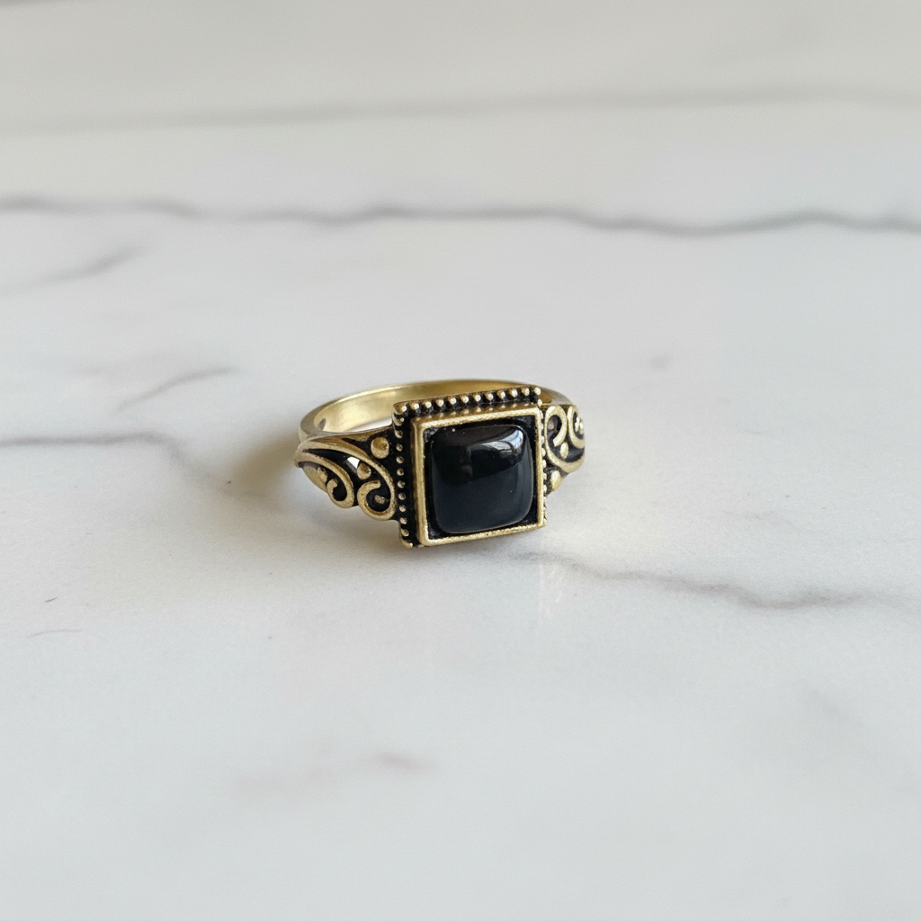 Anello Barocco Gold - Ossidiana Nera