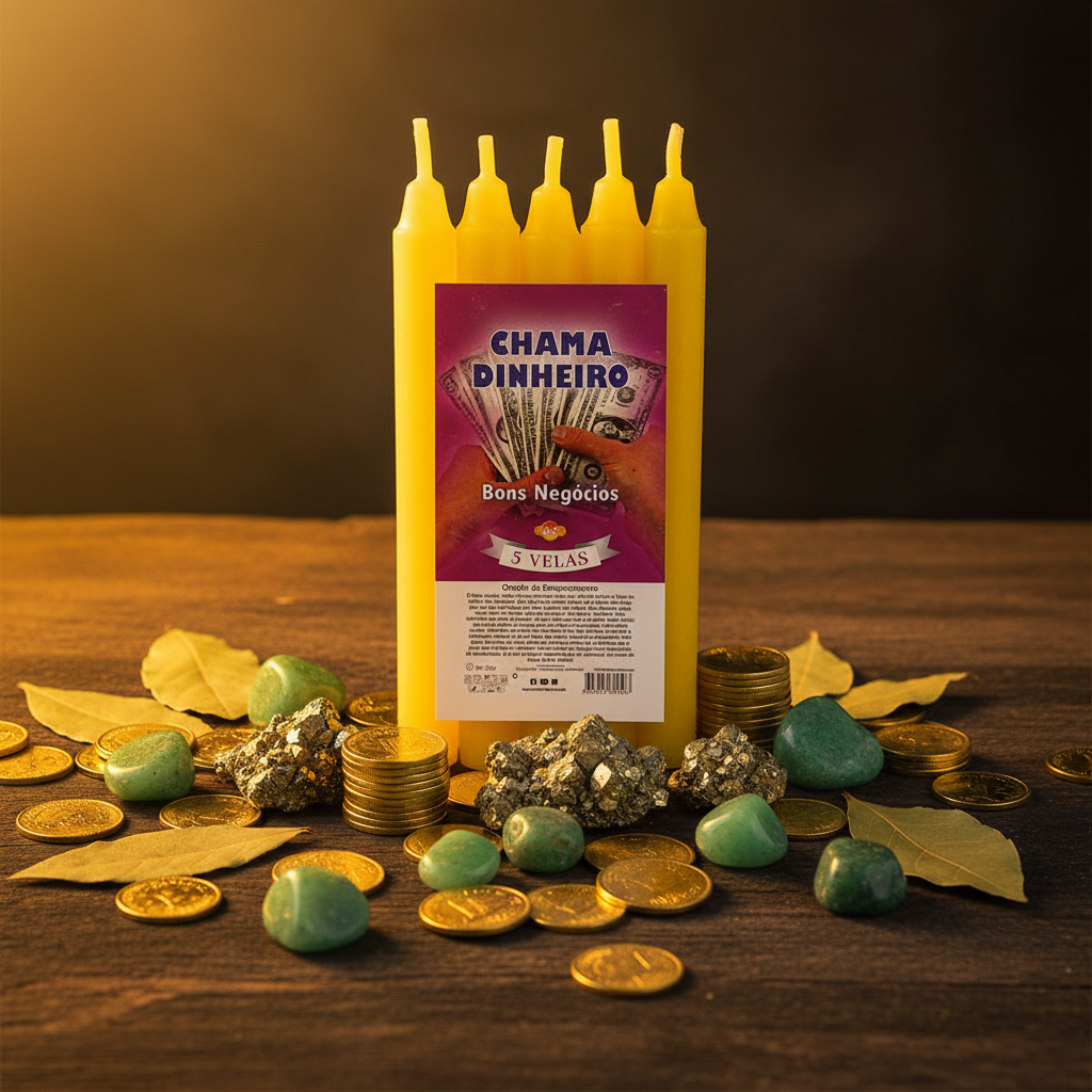 Candele rituali chiama denaro su altare con monete d'oro e pirite