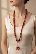 Mala tibetano agata rossa striata - indossato come collana