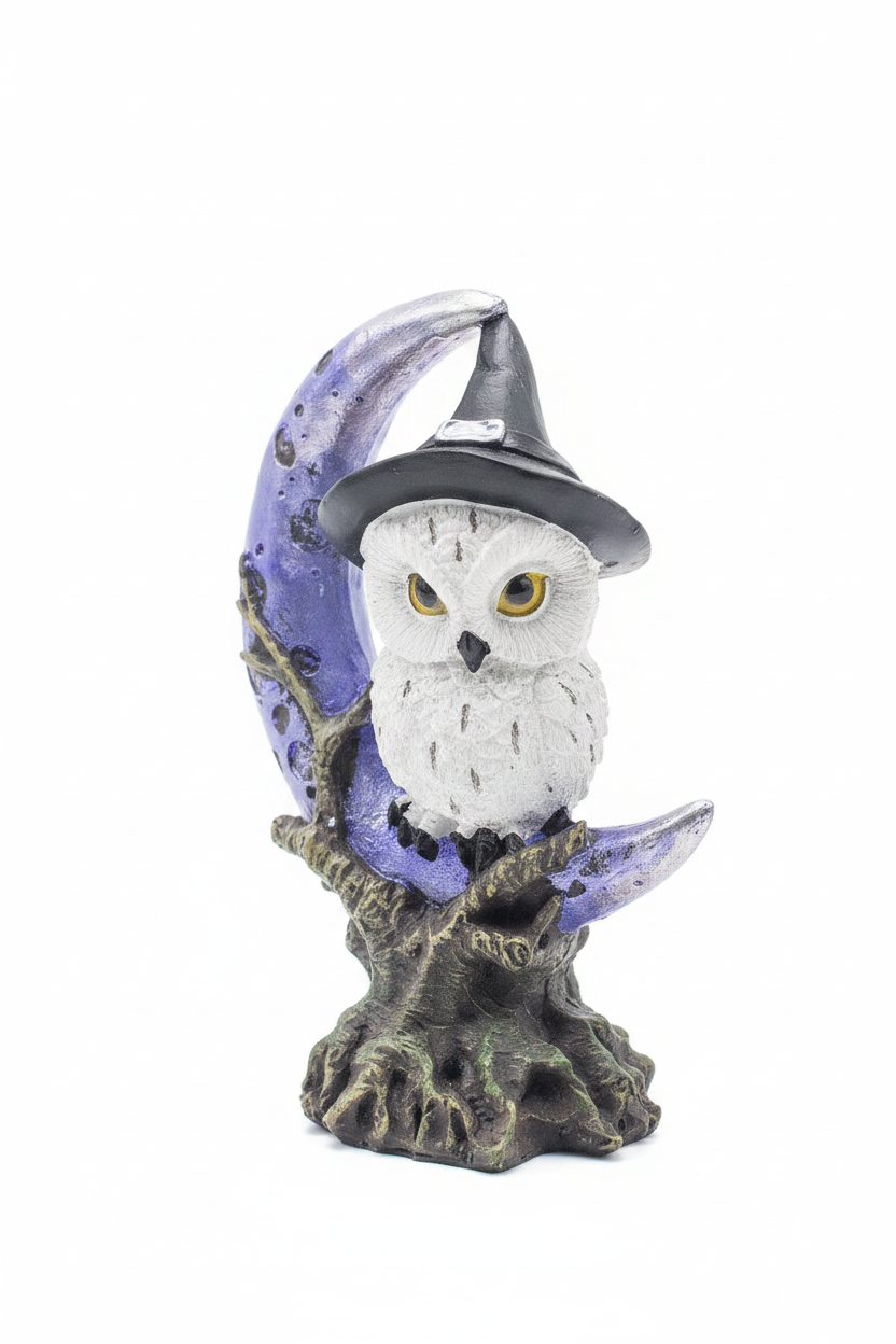 Statuina gufo wicca - cappello nero sfondo bianco