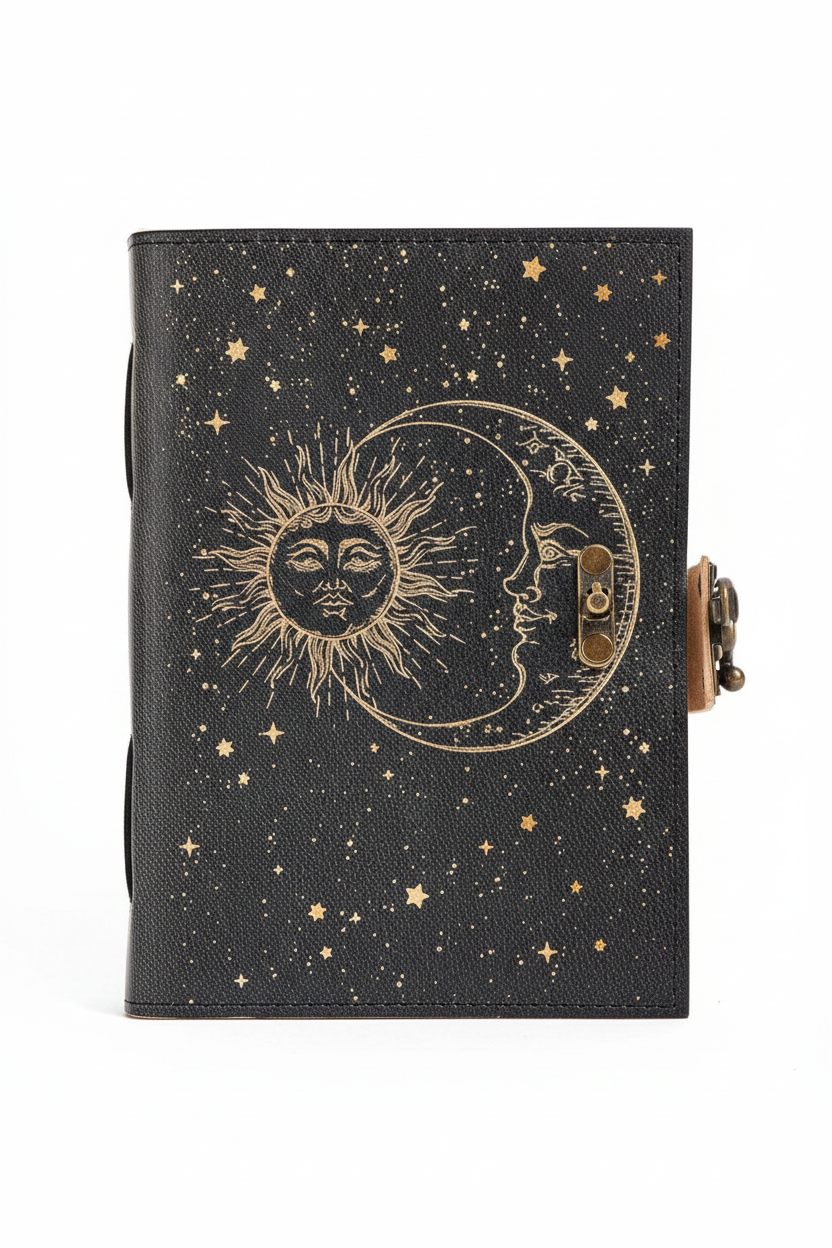 Grimorio Sole e Luna vera pelle - sfondo bianco studio