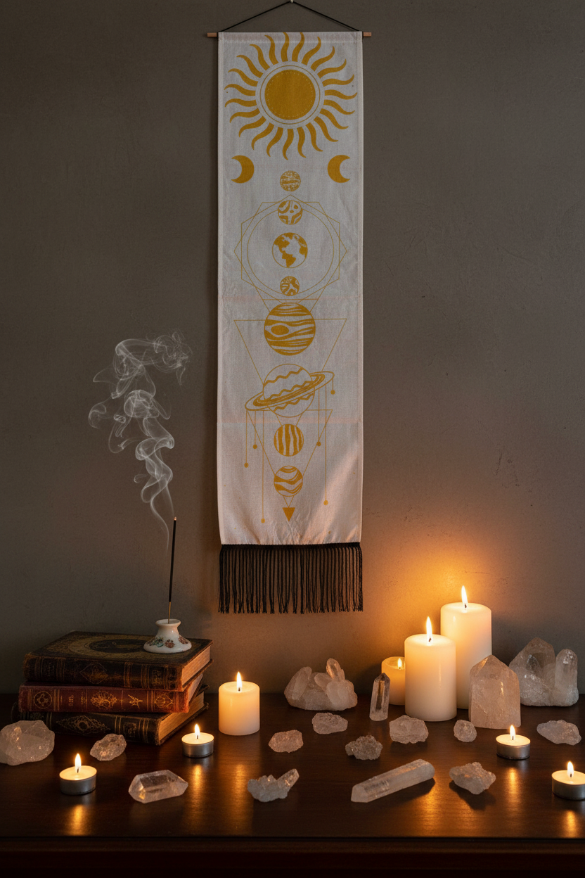 Arazzo pianeti sistema solare - altare meditazione cristalli