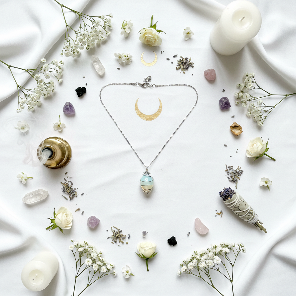 Flat lay rituale Gabbia Opalite