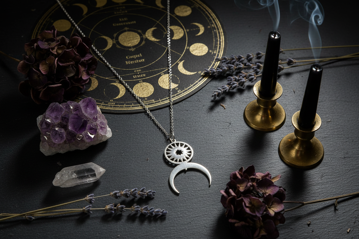 Collana Sole e Luna Rovesciata con cristalli e fasi lunari - lifestyle esoterico