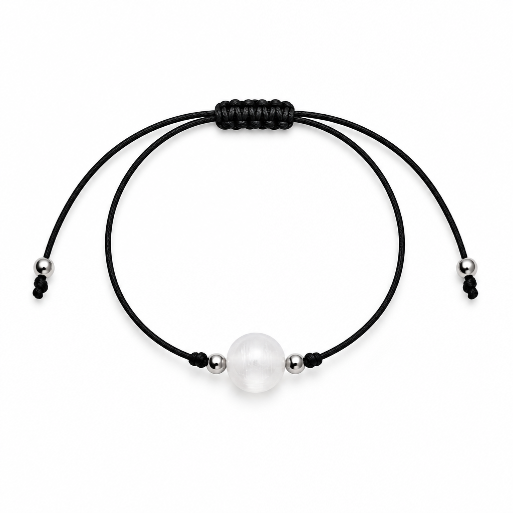 Bracciale regolabile con sfera in Selenite da 8 mm