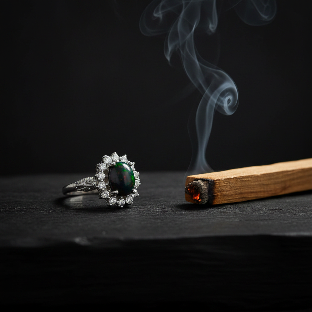 Anello opale nero palo santo