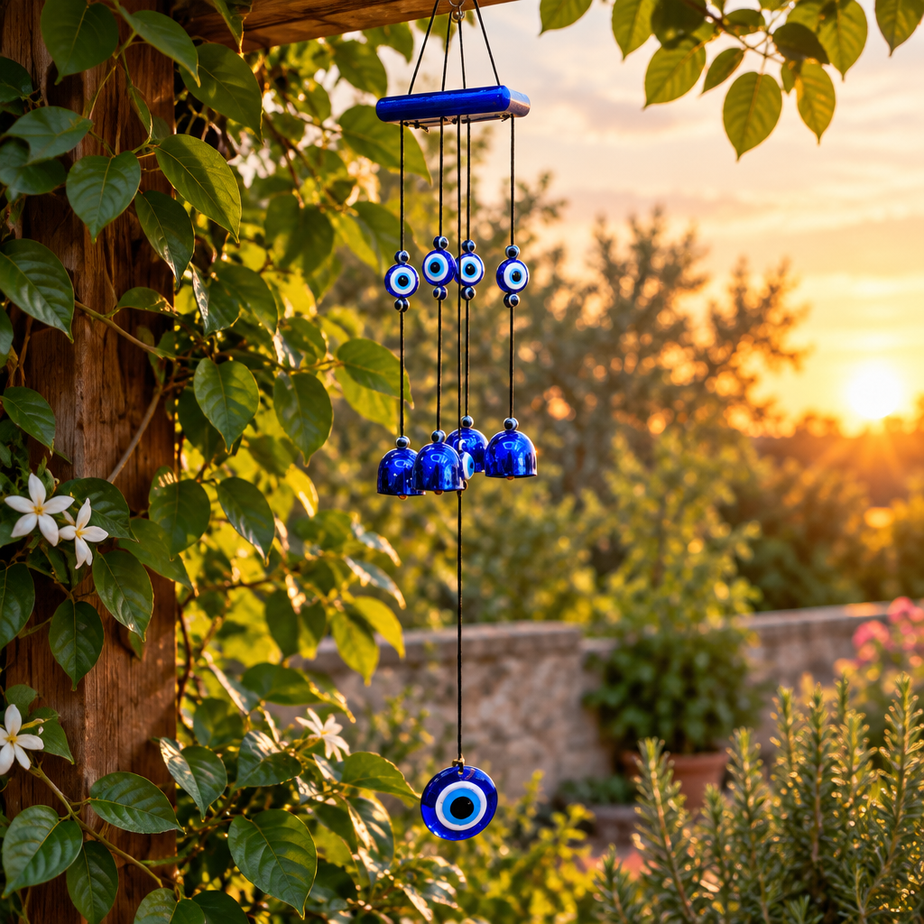 Scaccia-spiriti in giardino al tramonto