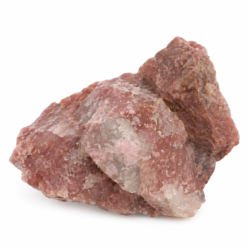 Rodonite grezza su fondo bianco