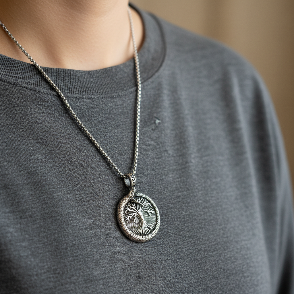 Collana Albero della Vita Ouroboros indossata al collo
