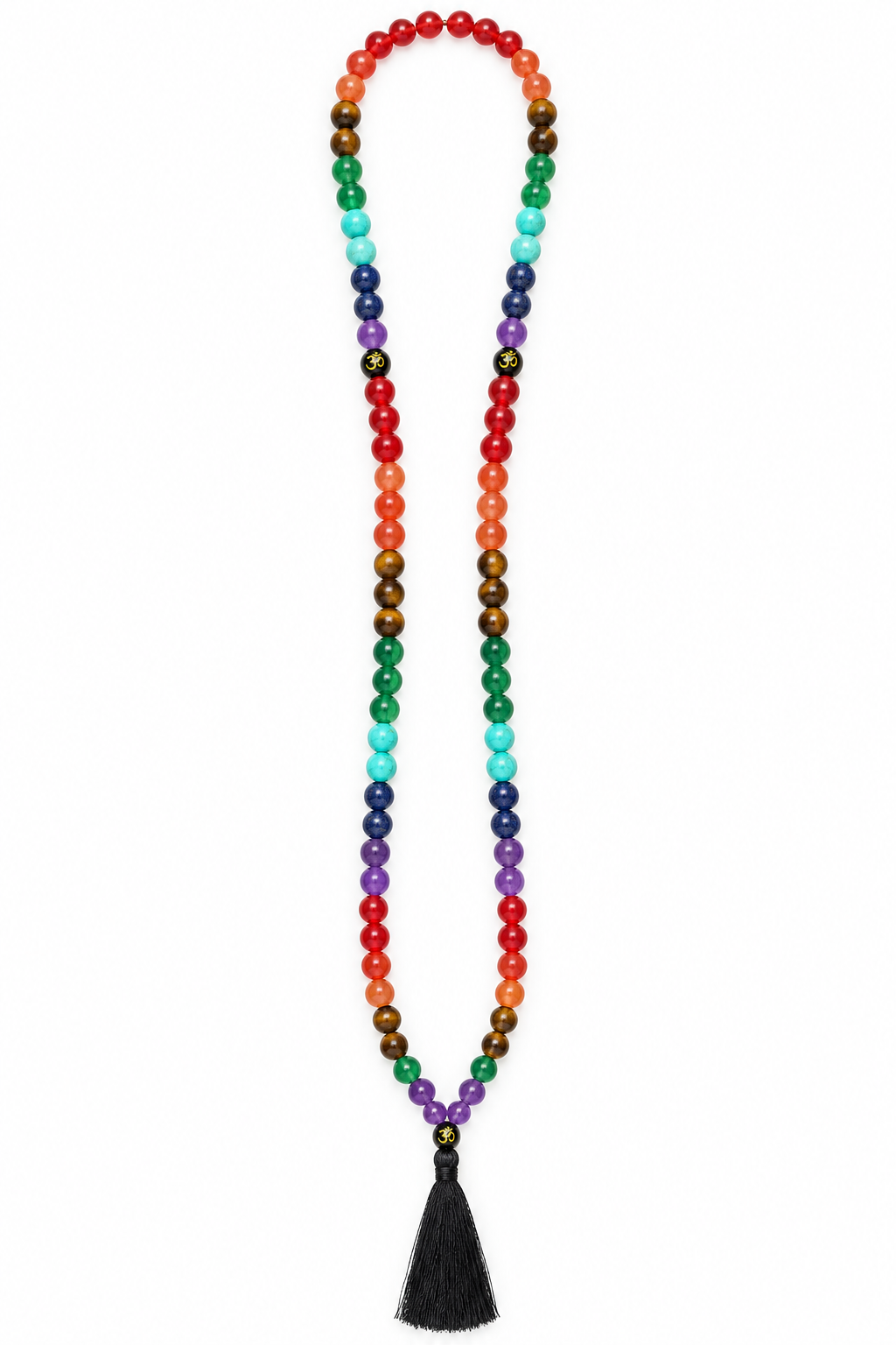 Japamala 7 Chakra con perle Om su sfondo bianco