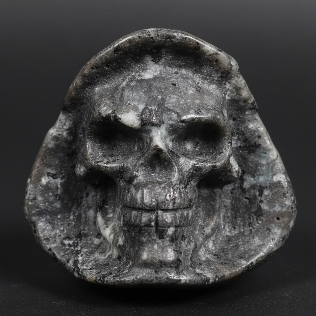 Teschio Santa Muerte Yooperlite - macro close-up