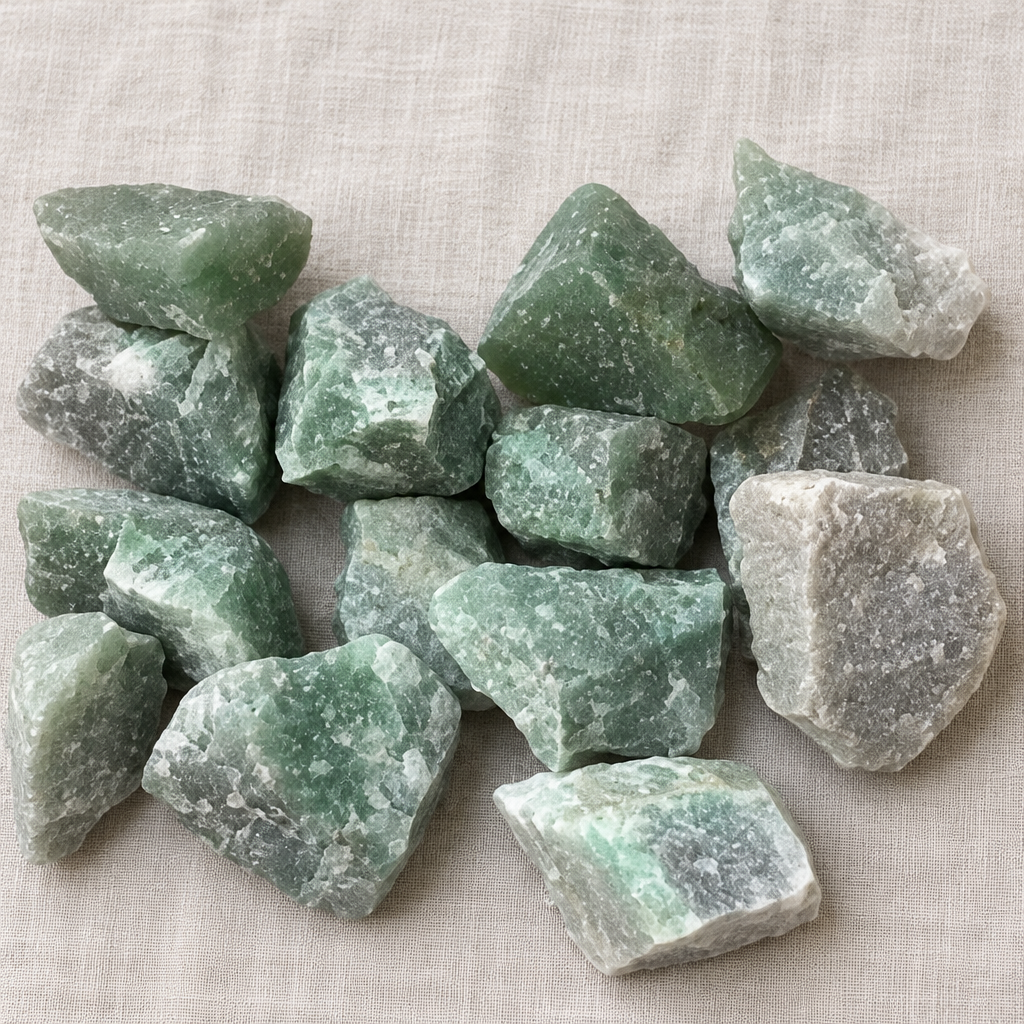 Avventurina verde grezza su lino