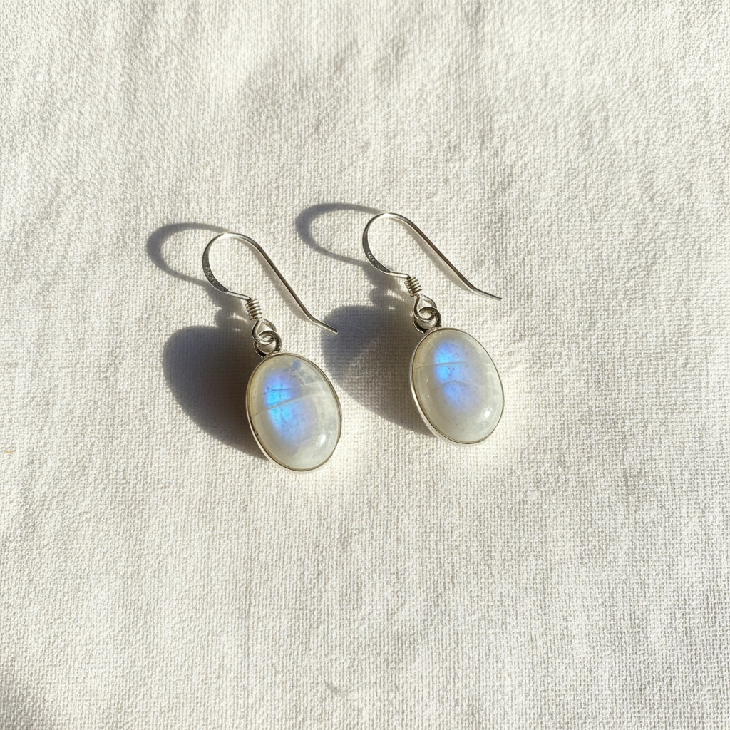Orecchini Pendenti in Argento con Labradorite Bianca Rainbow