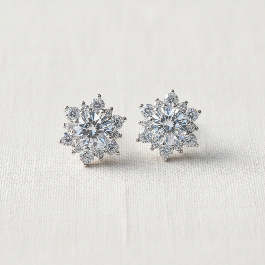Orecchini Fiocco di Neve in Argento con Moissanite 1ct