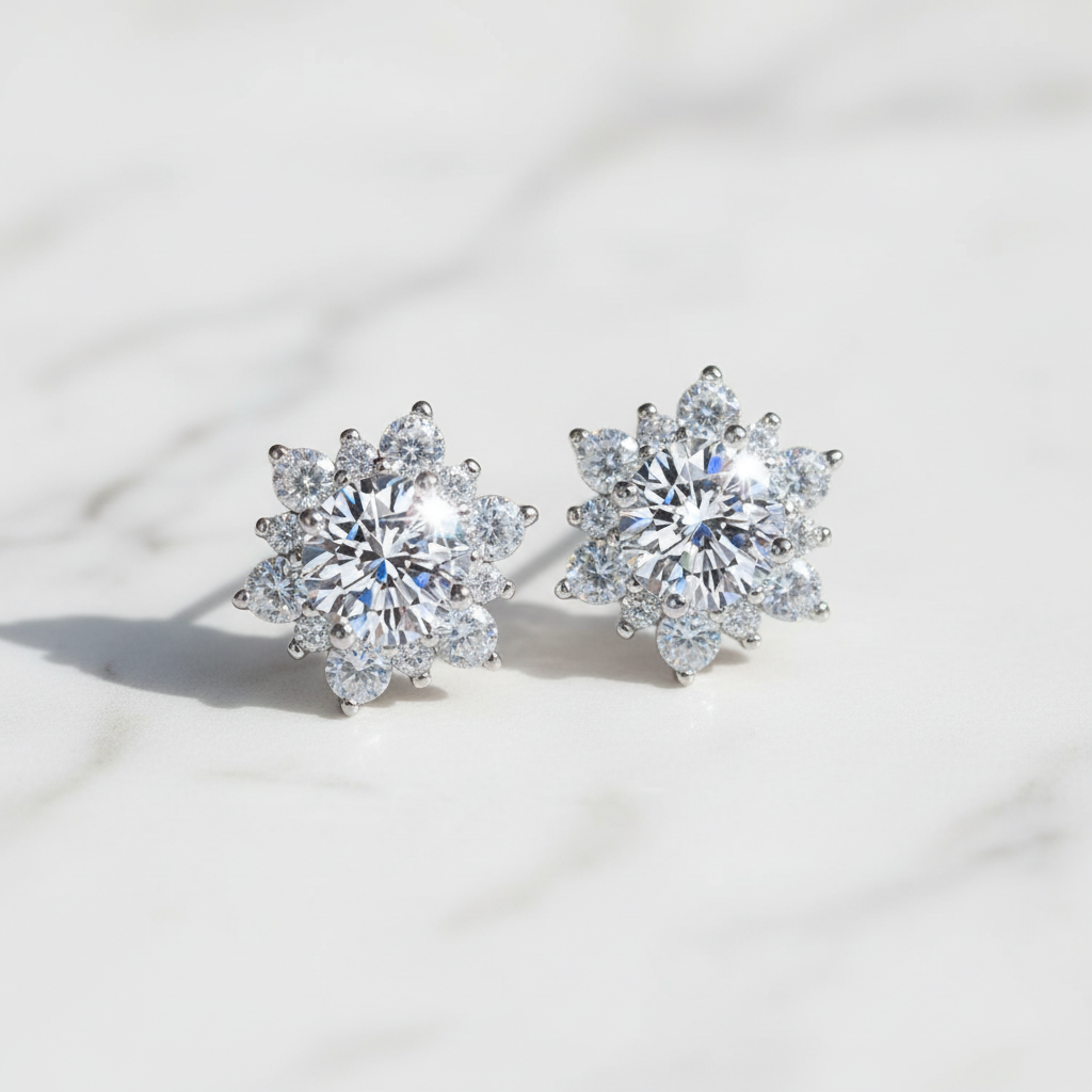 Orecchini Fiocco di Neve in Argento con Moissanite 1ct